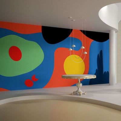Tapet modern abstract cu culori vibrante și forme organice