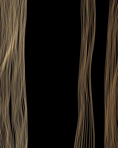 Tapet cu design abstract in linii fine, aurii, pe un fundal negru