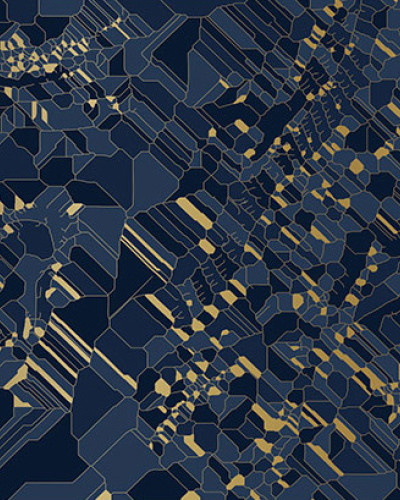 Tapet geometric abstract cu design elegant, combinație de albastru închis și auriu.