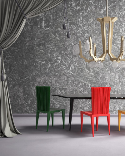 Tapet modern cu model abstract gri pe fond alb. Textura unică creează o atmosferă sofisticată și rafinată.