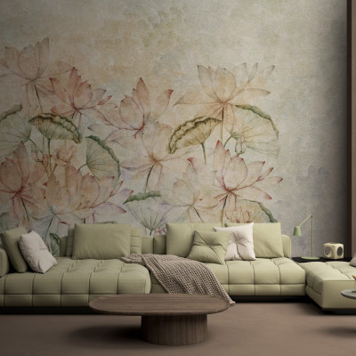 Tapet cu nuferi pictati cu acuarele, perfect pentru a crea o atmosfera eleganta si relaxanta