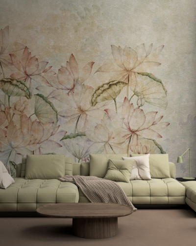 Tapet cu nuferi pictati cu acuarele, perfect pentru a crea o atmosfera eleganta si relaxanta