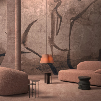 Tapet modern cu design abstract in nuante neutre, perfect pentru un living minimalist