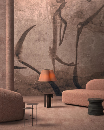 Tapet modern cu design abstract in nuante neutre, perfect pentru un living minimalist