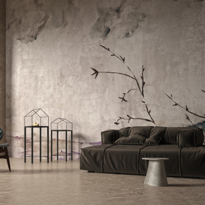 Tapet cu design modern si minimalist cu crengute si culori neutre
