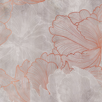 Tapet cu design floral delicat in nuante de gri si auriu