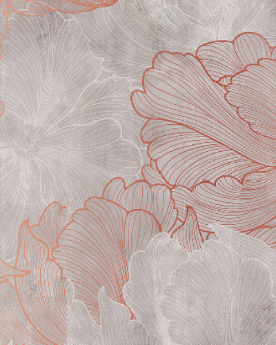 Tapet cu design floral delicat in nuante de gri si auriu