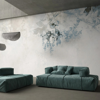 Tapet abstract cu nuante de albastru si gri, cu design minimalist.