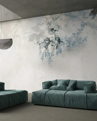 Tapet abstract cu nuante de albastru si gri, cu design minimalist.