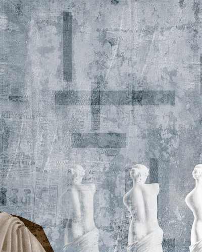 Tapet abstract cu torso-uri feminine in tonuri de gri, ideal pentru living, dormitor sau birou.