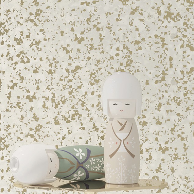 Tapet abstract cu design elegant, Dapper CV1.02, Stannic Gold - YO2 design. Bază albă cremoasă și accente de aur.