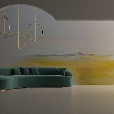 Un  cu design abstract în culori pastelate, ideal pentru o cameră modernă.