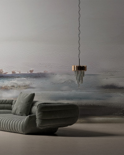 Tapet abstract modern cu design YO2, în tonuri de gri, albastru și maro