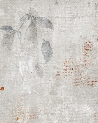 Tapet cu design floral modern,  in nuante de gri, maro si alb,  cu textură fină.