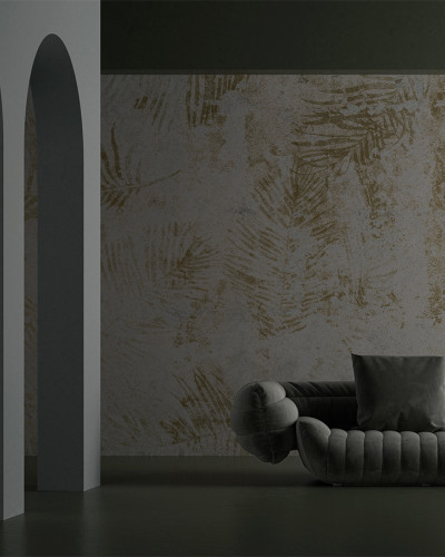 Tapet modern cu frunze aurii, design minimalist, perfect pentru living, dormitor sau hol.