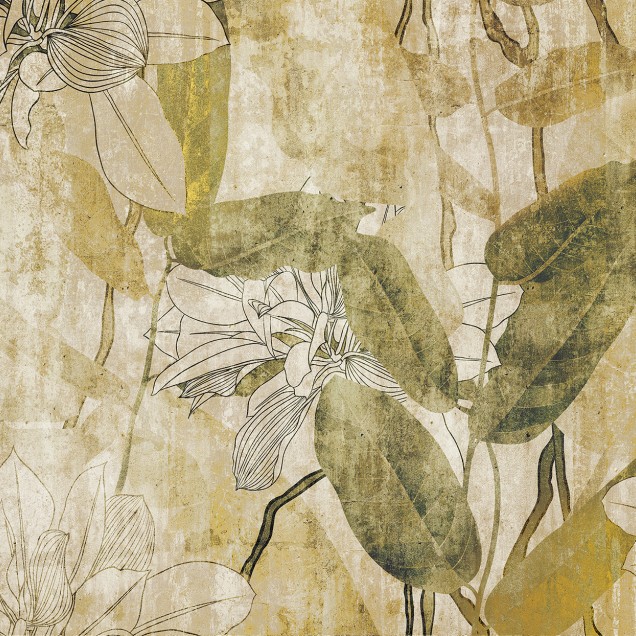 Tapet cu design floral modern, in culori aurii si gri