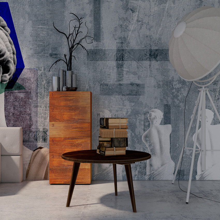Tapet abstract cu torso-uri feminine in tonuri de gri, ideal pentru living, dormitor sau birou.