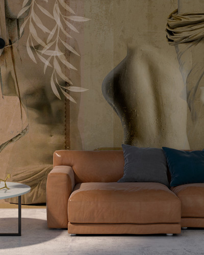 Tapet modern cu design artistic, reprezentând torsuri de statui antice.