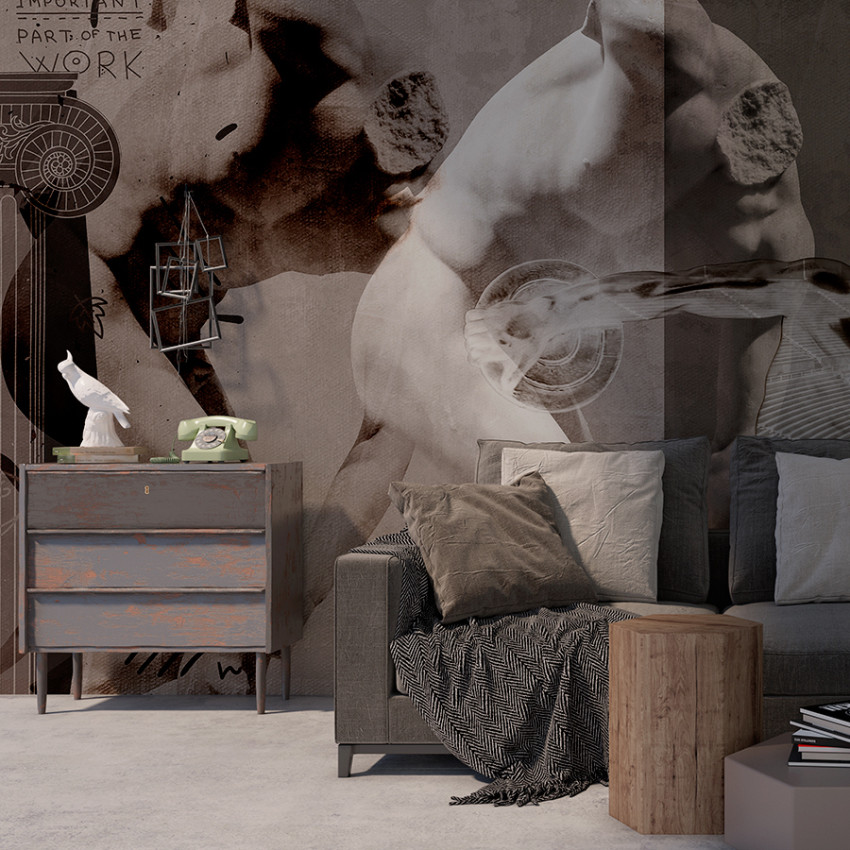 Tapet modern cu torsuri masculine, design abstract, gri-albastru