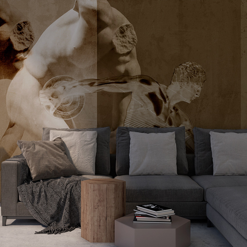 Tapet cu design abstract Torso Figures TF1.05.2 - YO2, cu torsuri sculptate în sepia, decor modern pentru living, dormitor sau birou