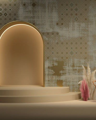 Tapet geometric elegant Gipsy Walls GW1.05, Stannic Gold - YO2 design, cu nuanțe de auriu și gri.