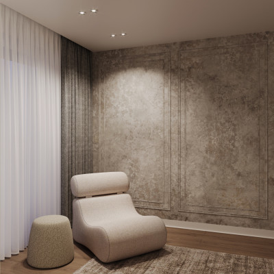 Spot incastrat alb integrat într-un living elegant