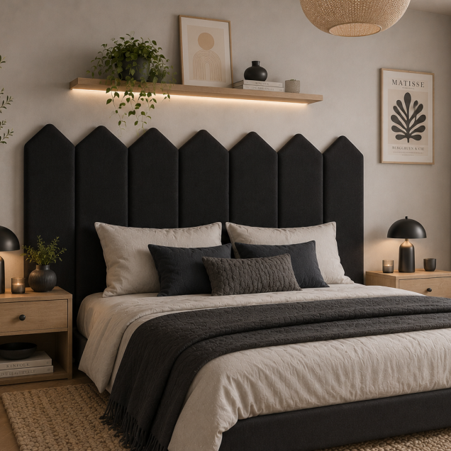 Panou tapițat negru cu design geometric Arrow