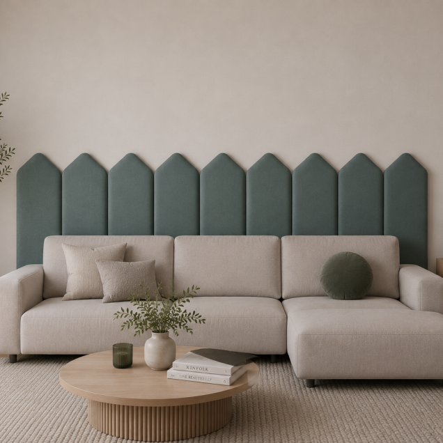 Panouri tapițate turcoaz cu design Arrow într-o cameră de copii.
