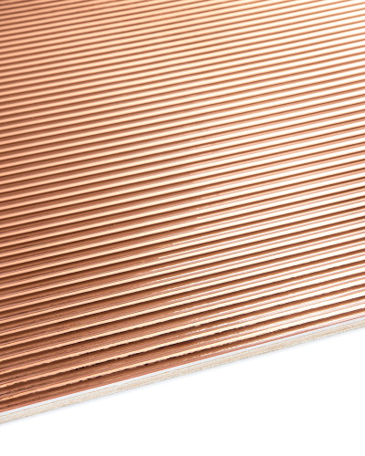Panou decorativ flexibil metalizat bronze, cu riflaje verticale.