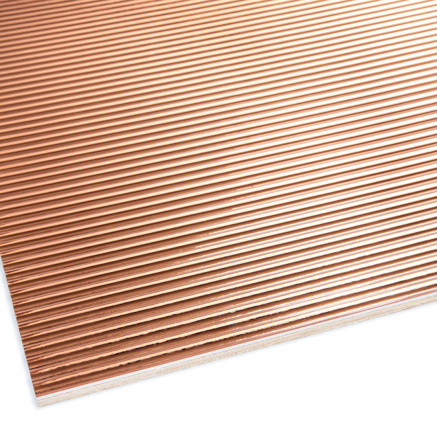 Panou decorativ flexibil metalizat bronze, cu riflaje verticale.