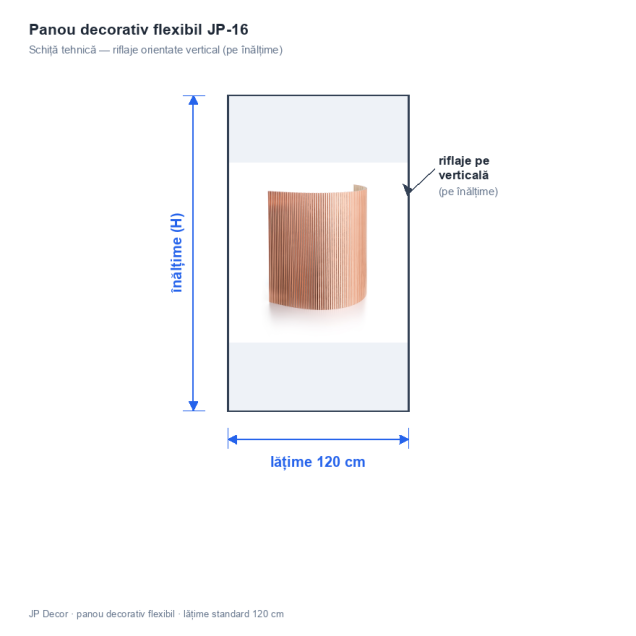 Panou decorativ flexibil metalizat bronze, cu riflaje verticale.