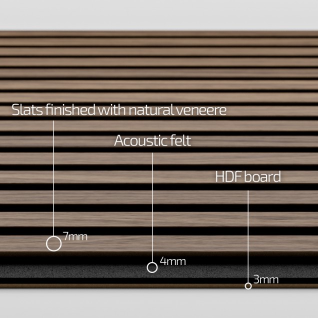 Panouri decorative riflate (riflaje) Kalithea KLT-acoustic-wallnut, material: HDF, MDF, Fetru