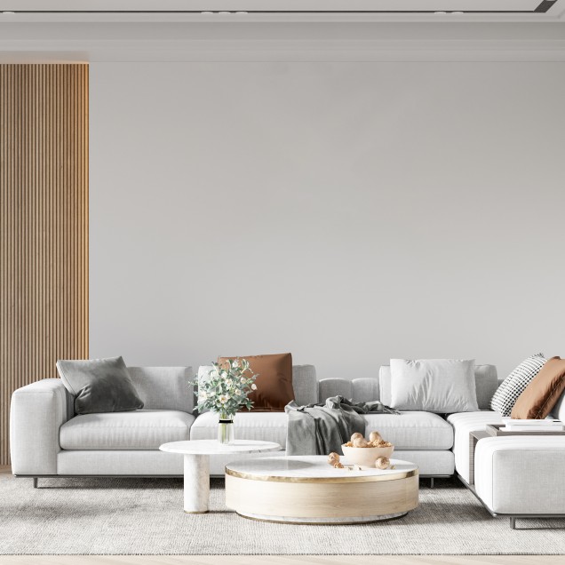 Panou decorativ riflat 3D stejar auriu în dormitor modern