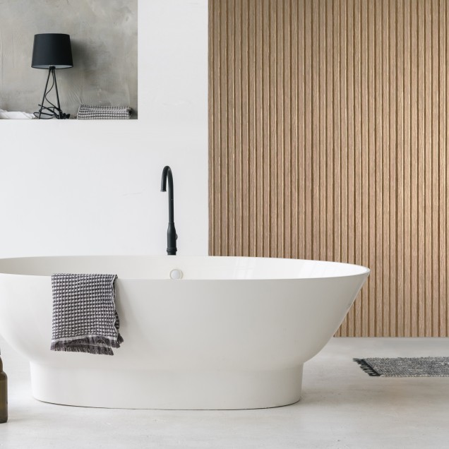 Panou decorativ riflat 3D stejar auriu în dormitor modern