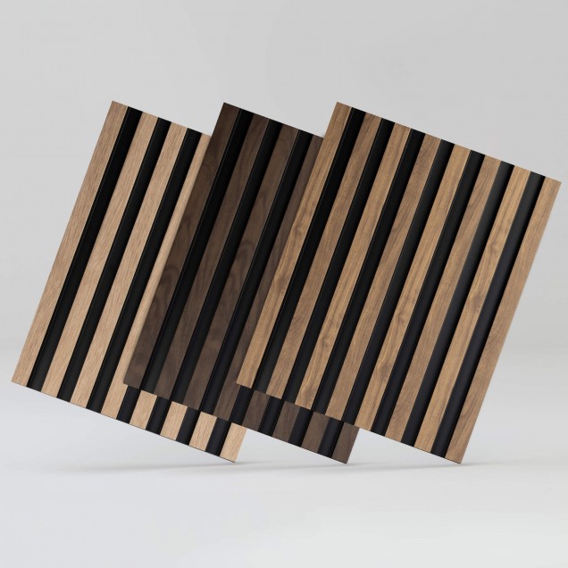 Panou decorativ riflat 3D Oak Gold într-un dormitor modern