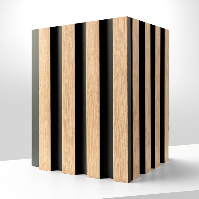 Panou decorativ riflat 3D Oak Gold într-un dormitor modern