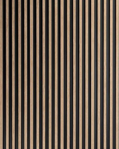 Panou decorativ riflat 3D stejar auriu într-un living modern