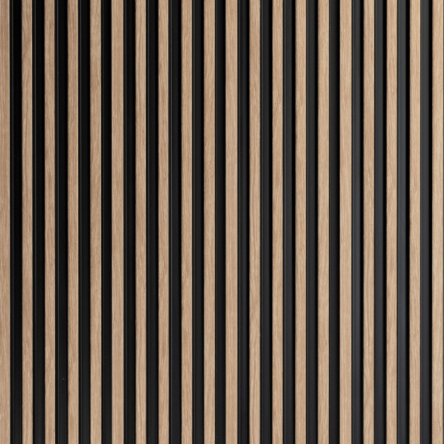 Panou decorativ riflat 3D stejar auriu într-un living modern