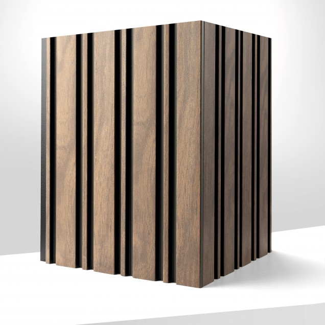 Riflaj decorativ 3D cu aspect de nuc într-un living elegant