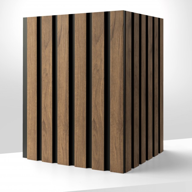 Panou decorativ riflat stejar craft într-un living modern