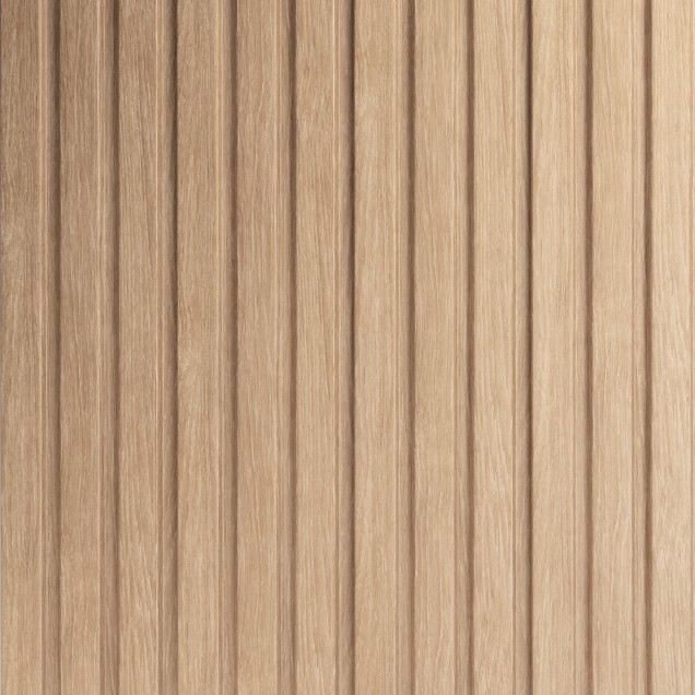 Panou decorativ riflat 3D stejar auriu în dormitor modern