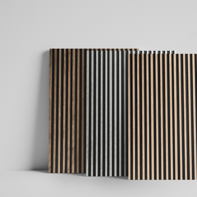 Panou decorativ riflat 3D stejar craft într-un living modern