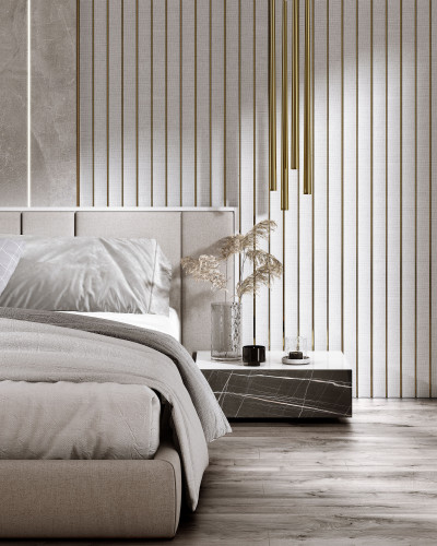 Tapet 3D alb cu linii aurii, design modern, living