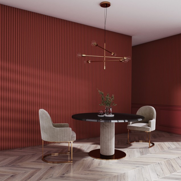 Panou decorativ riflat 3D alb într-un living modern