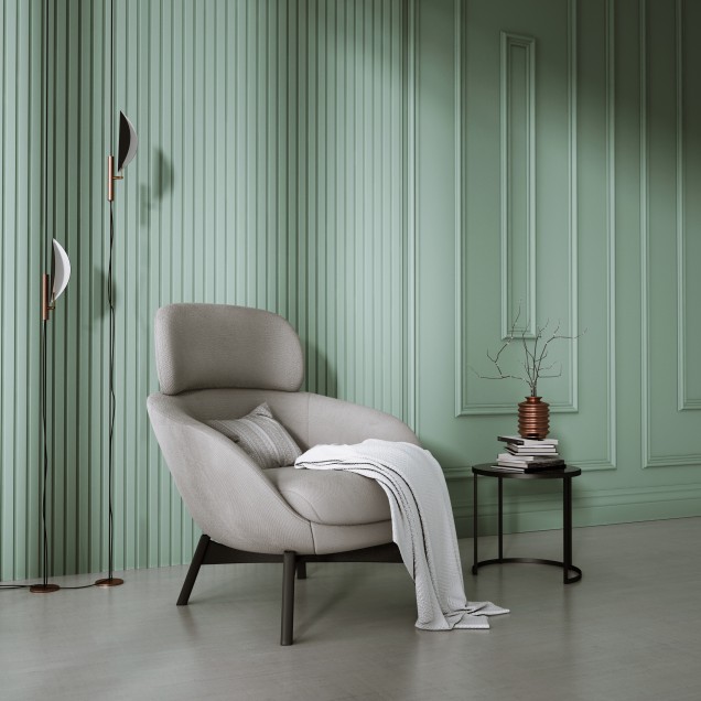 Panou decorativ riflat 3D alb într-un living modern