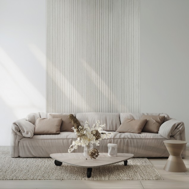 Panou decorativ riflat 3D gri într-un living modern
