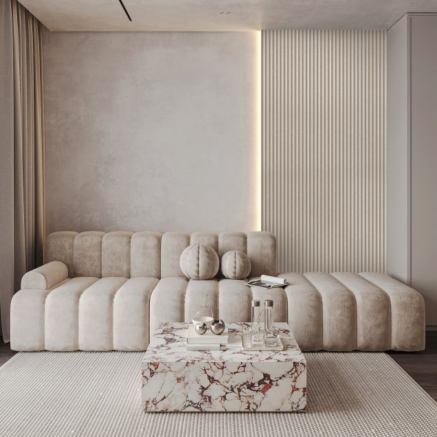 Profil decorativ riflat ivory cream aplicat pe perete