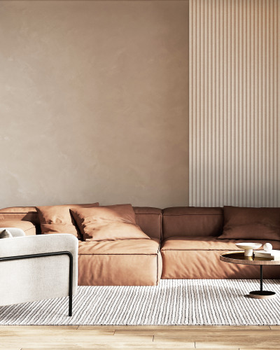 Panou decorativ riflat Ivory Cream aplicat pe un perete într-un living modern