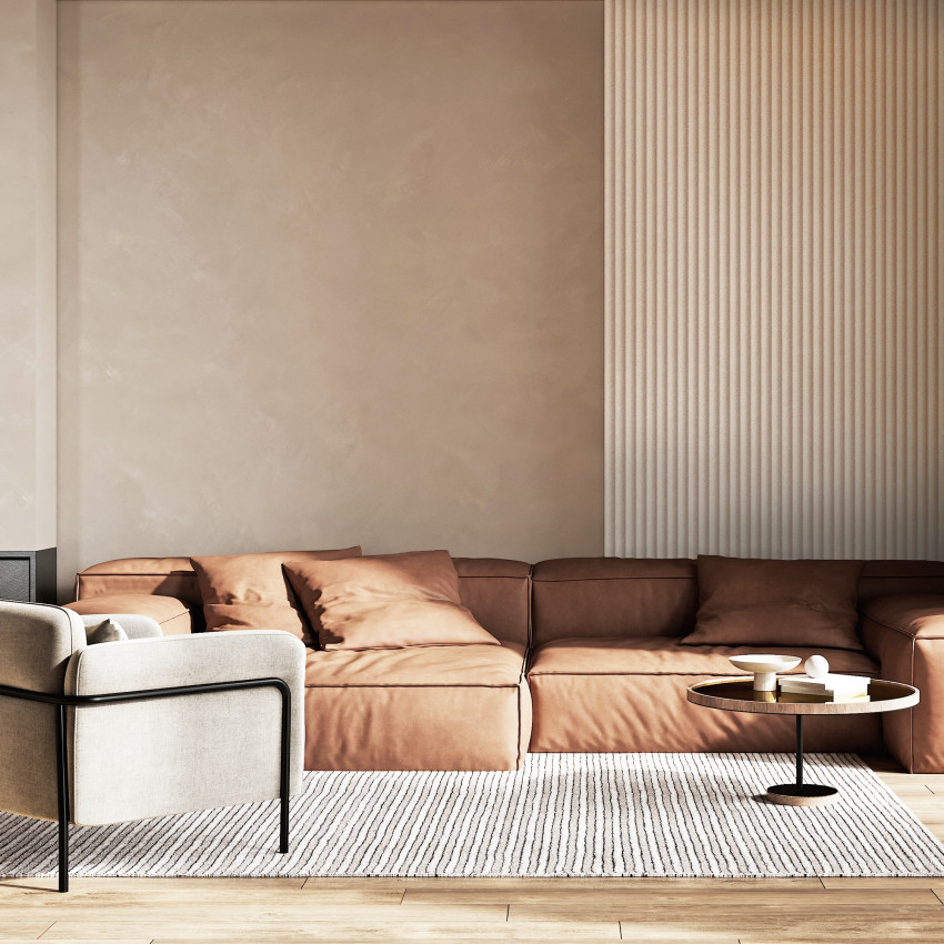 Profil decorativ riflat ivory cream aplicat pe perete