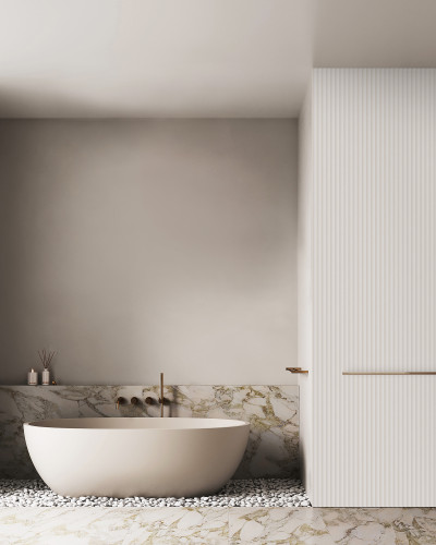 Panou decorativ riflat Natural Light într-o baie modernă